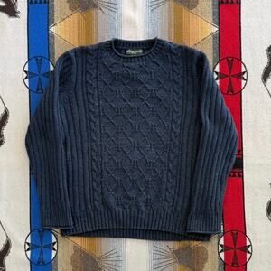 Vintage Men’s Eddie Bauer Roll Neck Knit Sweater Size XL Blue Fisherman Chunky